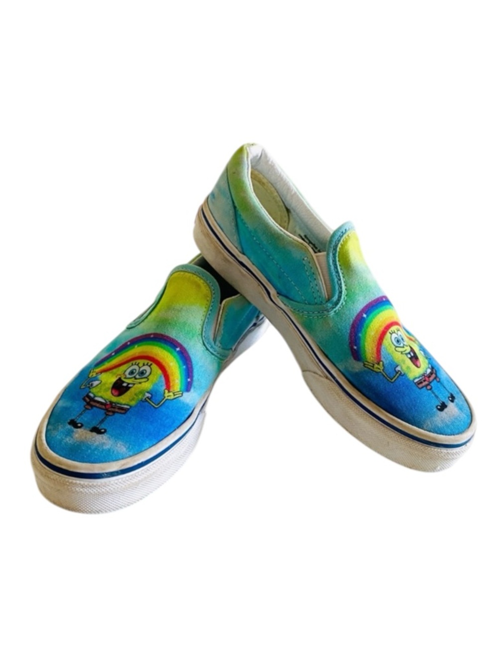 VANS SPONGE BOB COLAB IMAGINATION Kids Blue and Green Slip-On Sneakers Sz 2